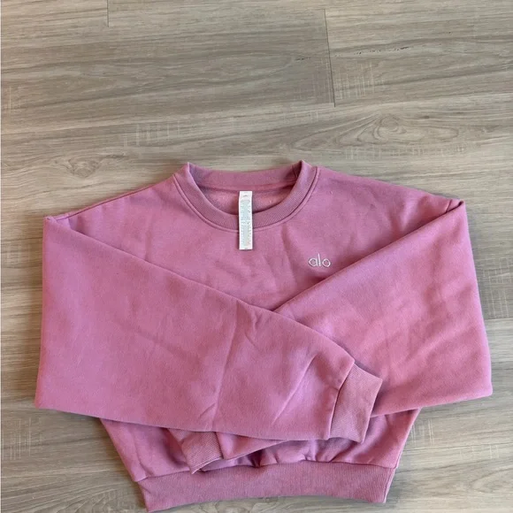 ALO Yoga Cropped Crewneck Sweatshirt in Dusty Rose - Picture 2 of 3